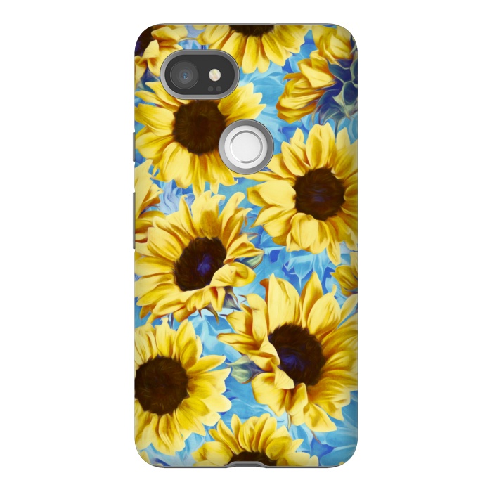 Pixel 2XL StrongFit Dreamy Sunflowers on Blue by Micklyn Le Feuvre