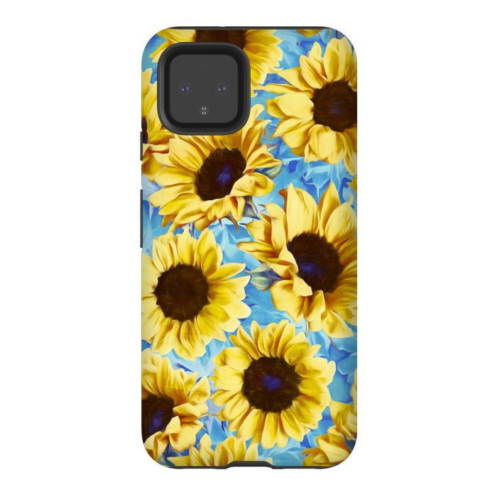 Pixel 4 StrongFit Dreamy Sunflowers on Blue by Micklyn Le Feuvre