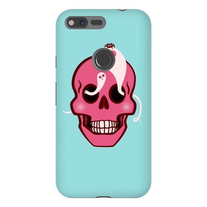 Pixel XL StrongFit Cute Pink Skull With Spider And Ghosts In Eyes by Boriana Giormova