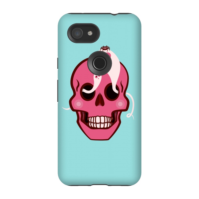 Pixel 3A StrongFit Cute Pink Skull With Spider And Ghosts In Eyes by Boriana Giormova