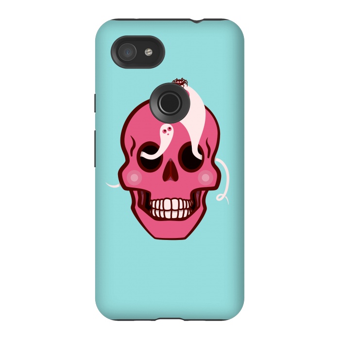 Pixel 3AXL StrongFit Cute Pink Skull With Spider And Ghosts In Eyes by Boriana Giormova