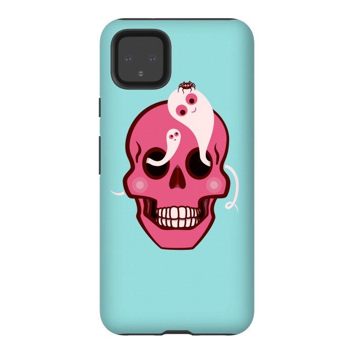 Pixel 4XL StrongFit Cute Pink Skull With Spider And Ghosts In Eyes by Boriana Giormova