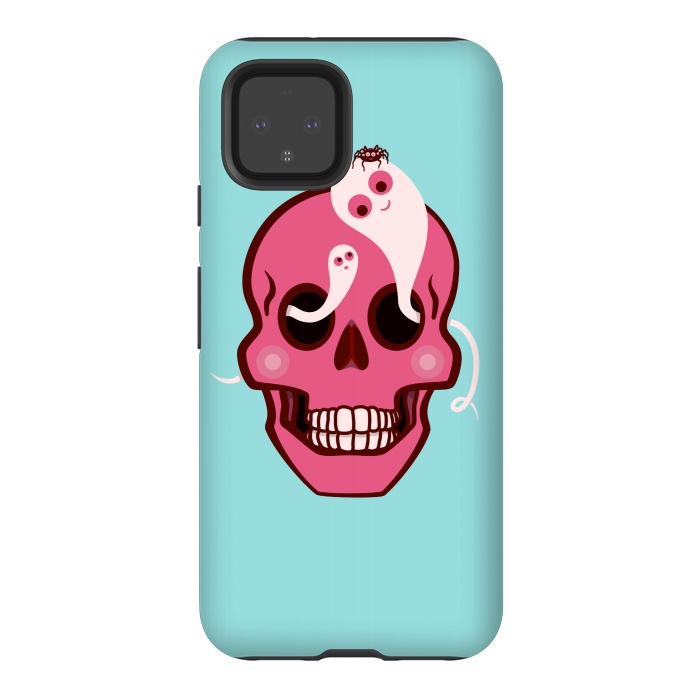 Pixel 4 StrongFit Cute Pink Skull With Spider And Ghosts In Eyes by Boriana Giormova