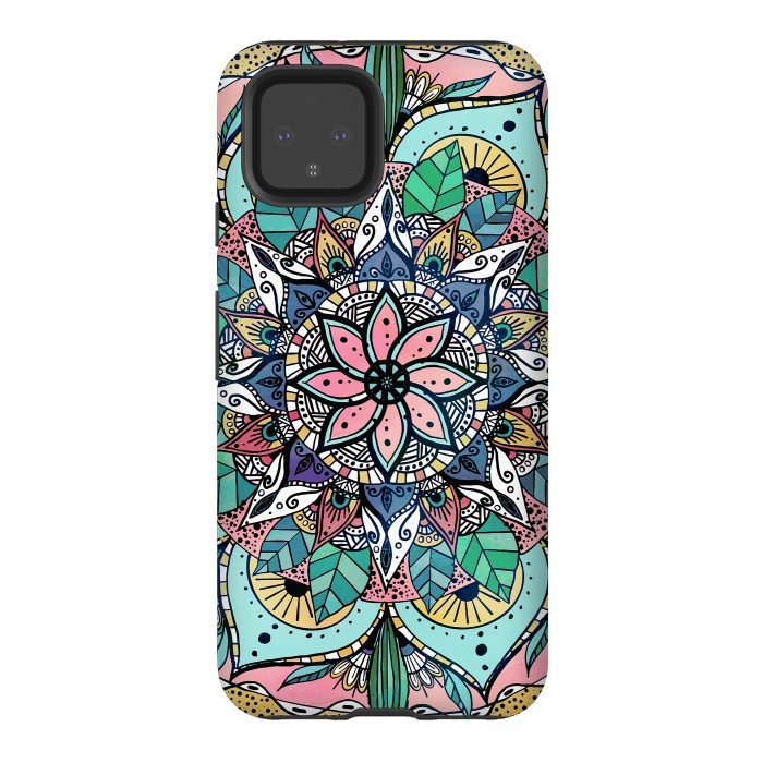 Pixel 4 StrongFit Bohemian Colorful Watercolor Floral Mandala by InovArts