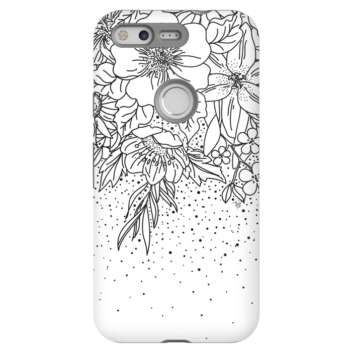 Pixel StrongFit Cute Black White floral doodles and confetti design by InovArts