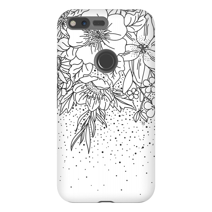 Pixel XL StrongFit Cute Black White floral doodles and confetti design by InovArts