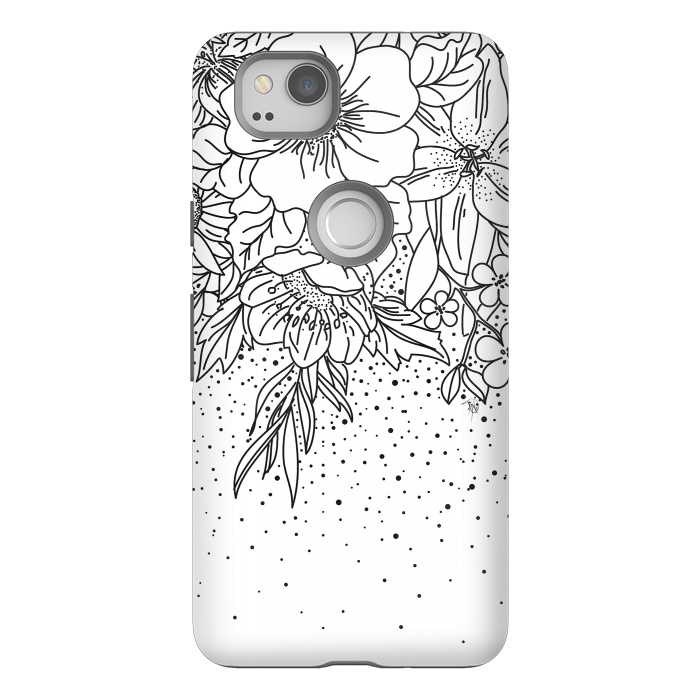 Pixel 2 StrongFit Cute Black White floral doodles and confetti design by InovArts