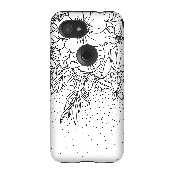 Pixel 3A StrongFit Cute Black White floral doodles and confetti design by InovArts