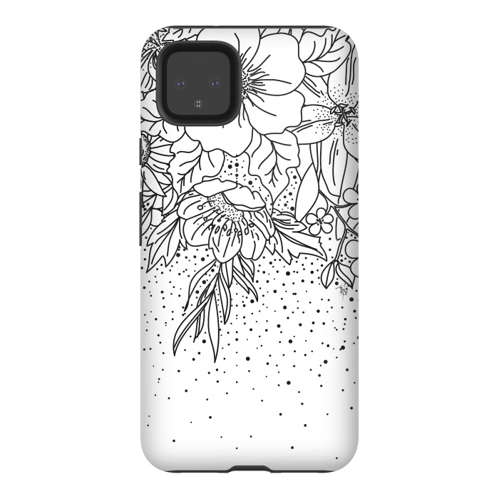Pixel 4XL StrongFit Cute Black White floral doodles and confetti design by InovArts