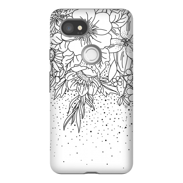 Pixel 2XL StrongFit Cute Black White floral doodles and confetti design by InovArts