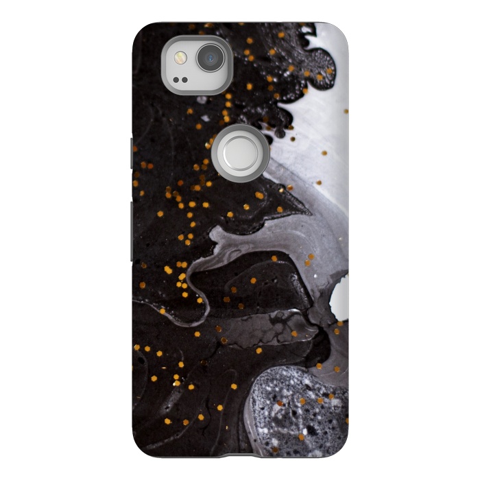 Pixel 2 StrongFit glitter marble black white by haroulita