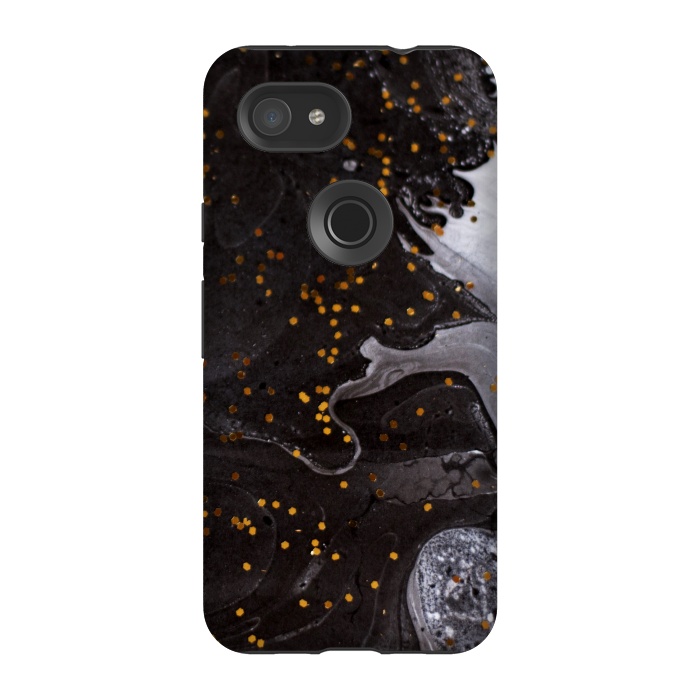 Pixel 3A StrongFit glitter marble black white by haroulita