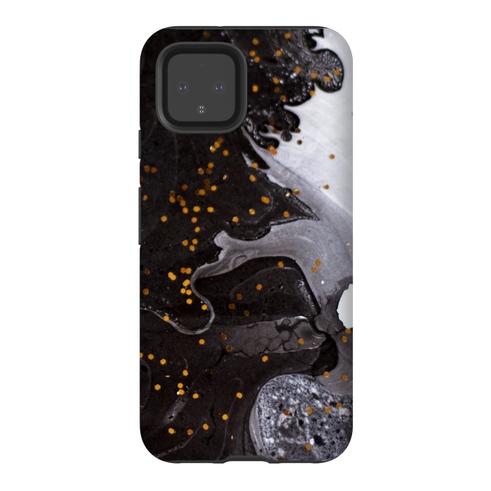 Pixel 4 StrongFit glitter marble black white by haroulita