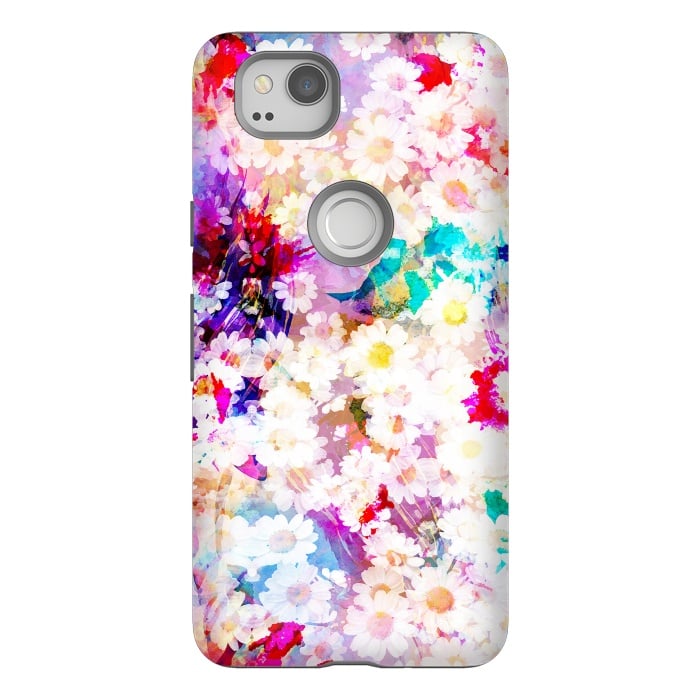 Pixel 2 StrongFit Colorful watercolor daisy petals by Oana 