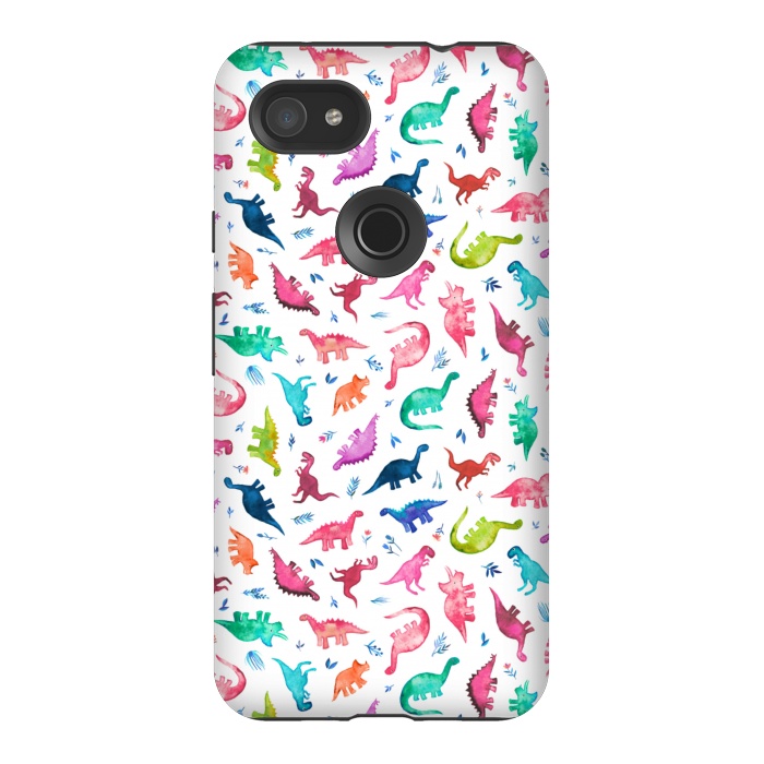 Pixel 3AXL StrongFit Tiny Ditsy Watercolor Dinosaurs in Rainbow Colors by Micklyn Le Feuvre