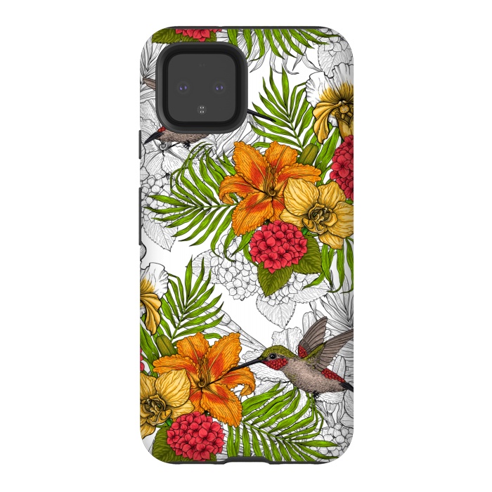 Pixel 4 StrongFit Hummingbirds and tropical bouquet by Katerina Kirilova