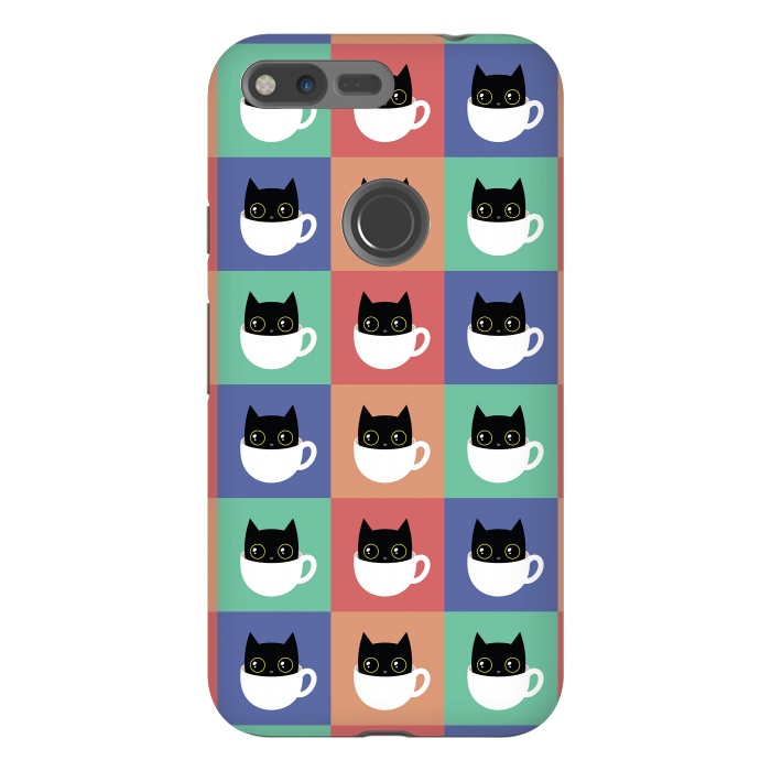 Pixel XL StrongFit Coffee  cat pattern by Laura Nagel