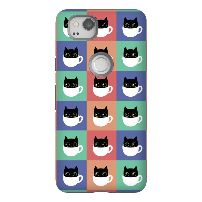 Pixel 2 StrongFit Coffee  cat pattern by Laura Nagel
