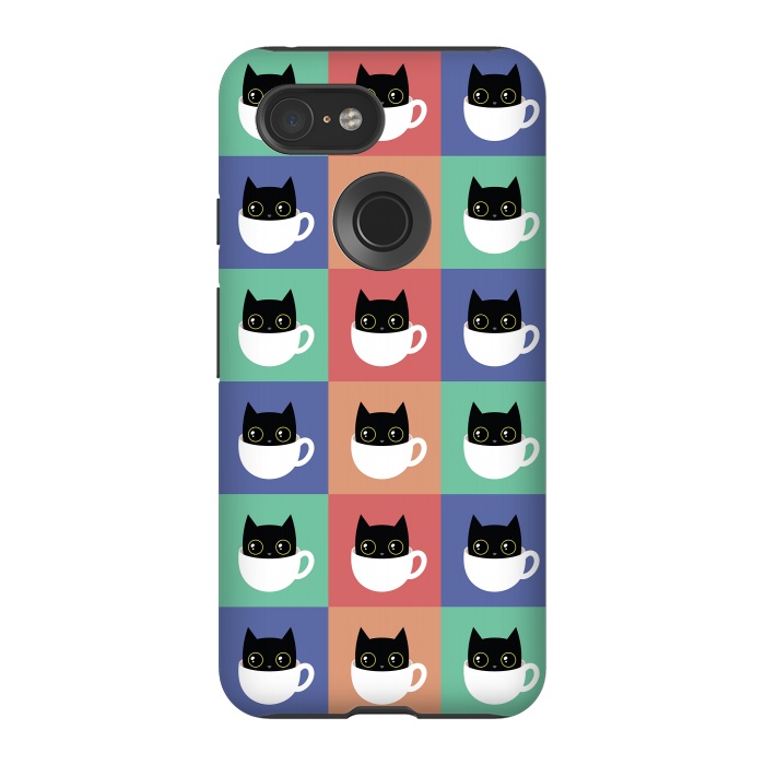 Pixel 3 StrongFit Coffee  cat pattern by Laura Nagel