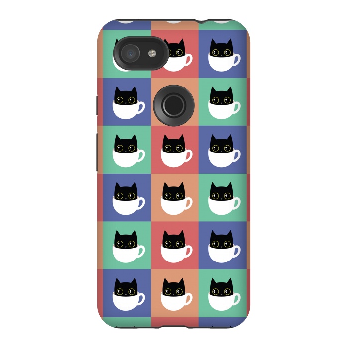 Pixel 3AXL StrongFit Coffee  cat pattern by Laura Nagel