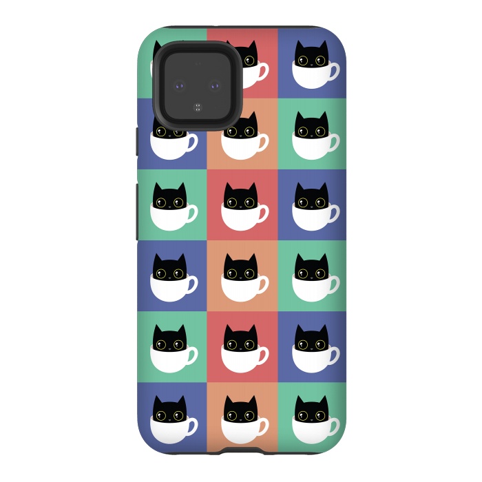 Pixel 4 StrongFit Coffee  cat pattern by Laura Nagel