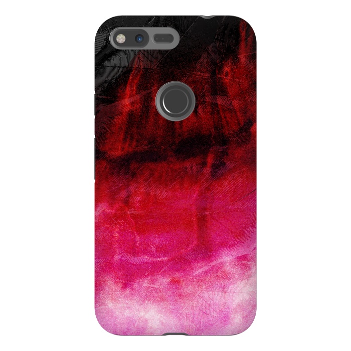 Pixel XL StrongFit Red pink paint strokes abstract phonecase by Josie