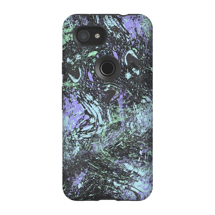 Pixel 3A StrongFit Dripping Splatter Purple Turquoise by Ninola Design