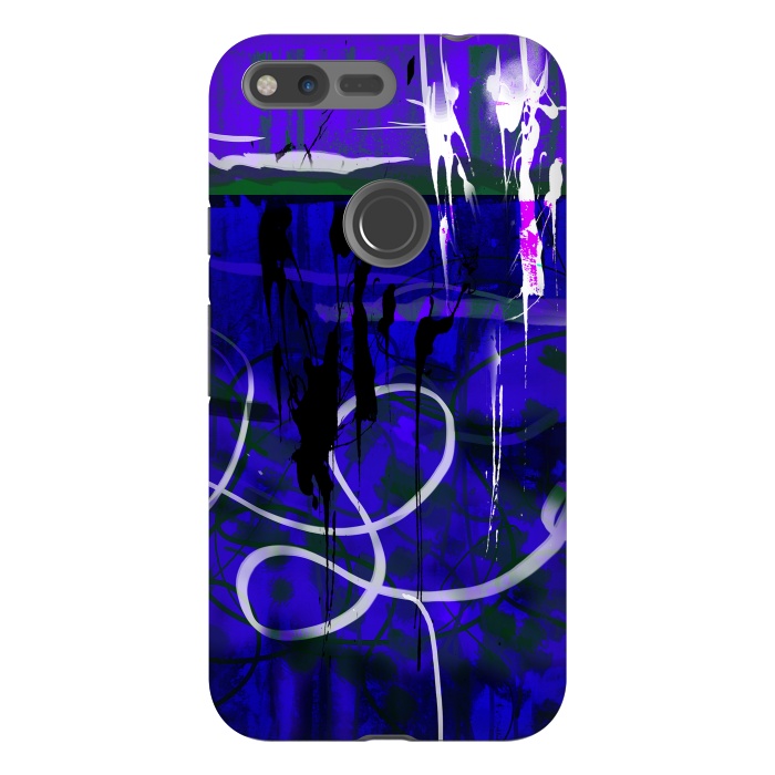 Pixel XL StrongFit Blue paint strokes phone case by Josie