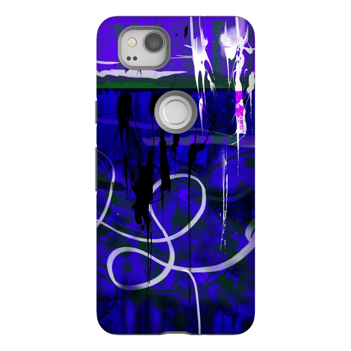 Pixel 2 StrongFit Blue paint strokes phone case by Josie