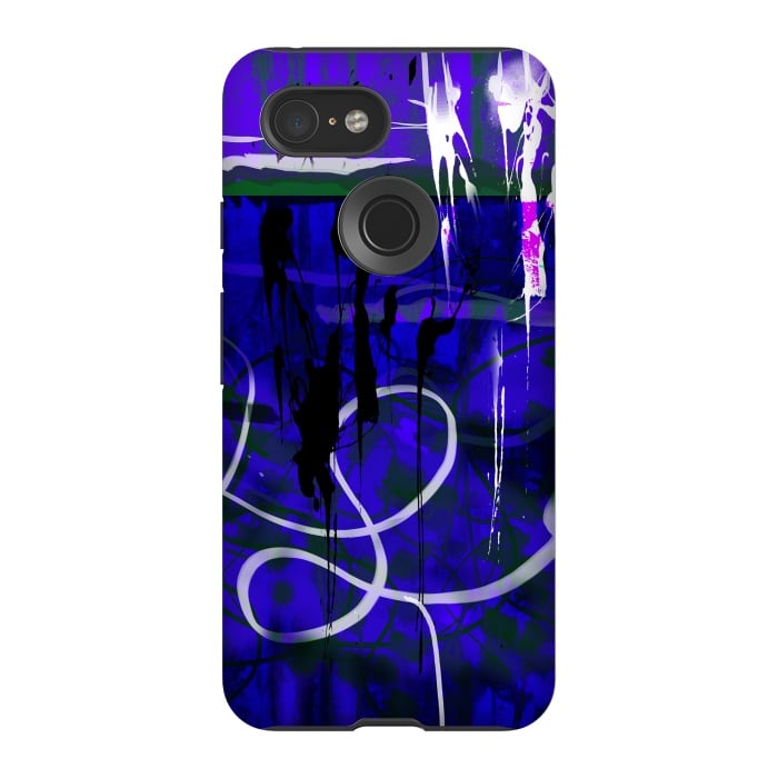 Pixel 3 StrongFit Blue paint strokes phone case by Josie