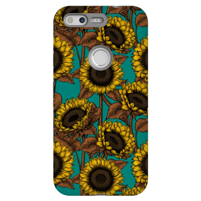 Pixel StrongFit Sunflowers on turquoise by Katerina Kirilova