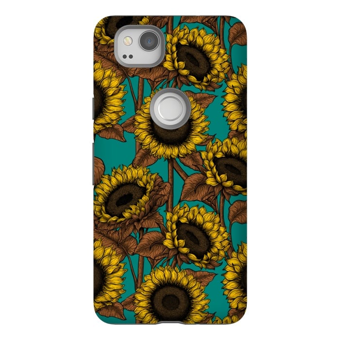 Pixel 2 StrongFit Sunflowers on turquoise by Katerina Kirilova
