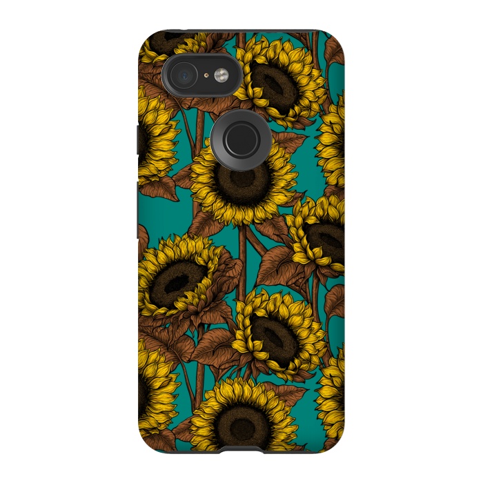 Pixel 3 StrongFit Sunflowers on turquoise by Katerina Kirilova