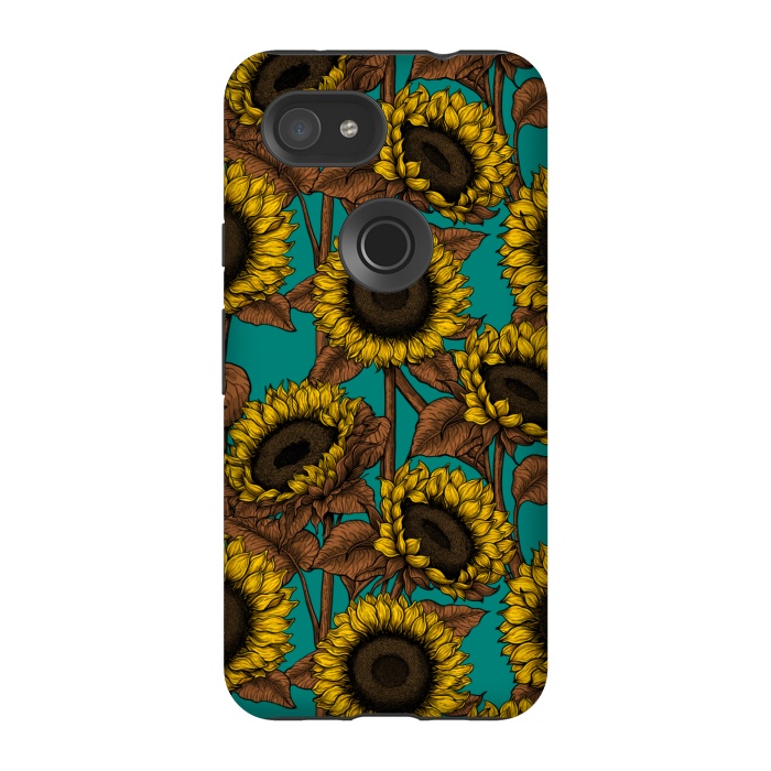 Pixel 3A StrongFit Sunflowers on turquoise by Katerina Kirilova