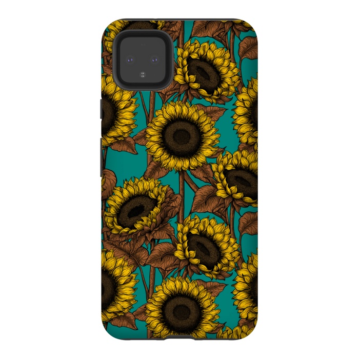 Pixel 4XL StrongFit Sunflowers on turquoise by Katerina Kirilova