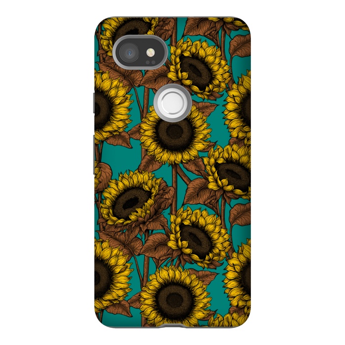 Pixel 2XL StrongFit Sunflowers on turquoise by Katerina Kirilova