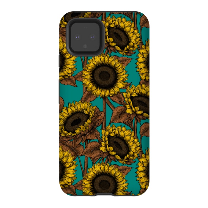 Pixel 4 StrongFit Sunflowers on turquoise by Katerina Kirilova