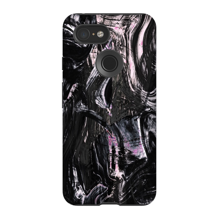 Pixel 3 StrongFit Brushed black pink ink marble by Oana 