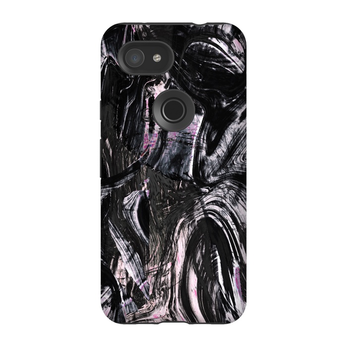 Pixel 3A StrongFit Brushed black pink ink marble by Oana 