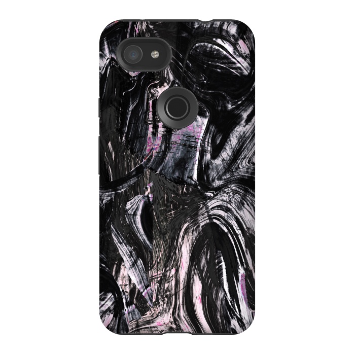Pixel 3AXL StrongFit Brushed black pink ink marble by Oana 