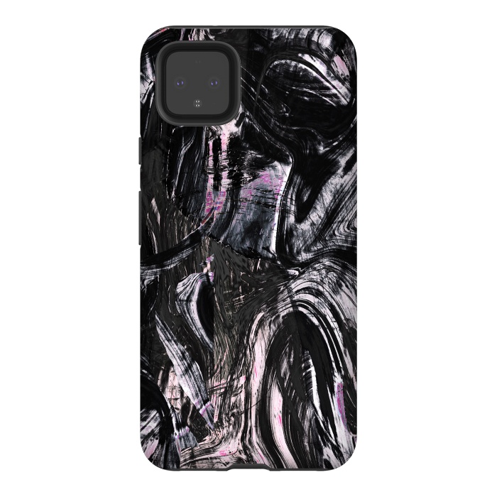 Pixel 4XL StrongFit Brushed black pink ink marble by Oana 