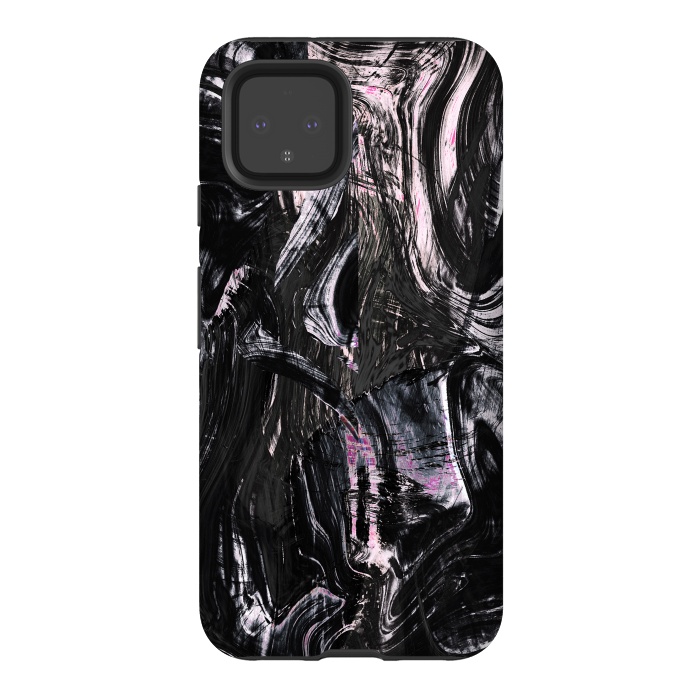 Pixel 4 StrongFit Brushed black pink ink marble by Oana 