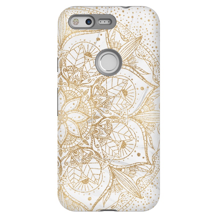 Pixel StrongFit Trendy Gold Floral Mandala Marble Design by InovArts