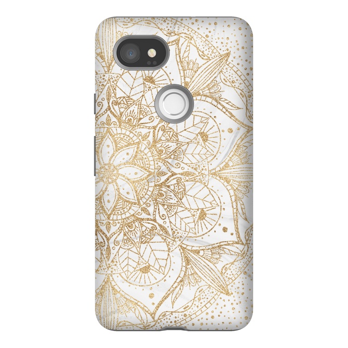 Pixel 2XL StrongFit Trendy Gold Floral Mandala Marble Design by InovArts
