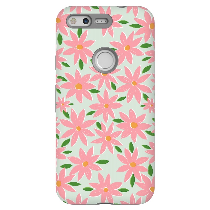 Pixel StrongFit Pretty Hand Paint Pink Daisy Flowers Mint Design by InovArts