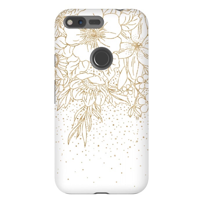 Pixel XL StrongFit Cute Gold floral doodles and confetti design by InovArts