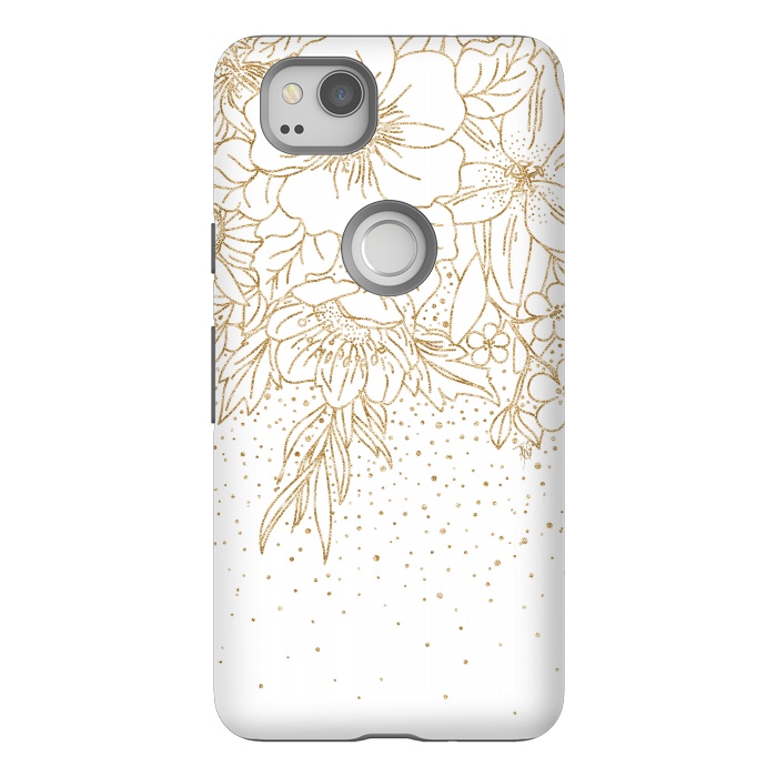 Pixel 2 StrongFit Cute Gold floral doodles and confetti design by InovArts