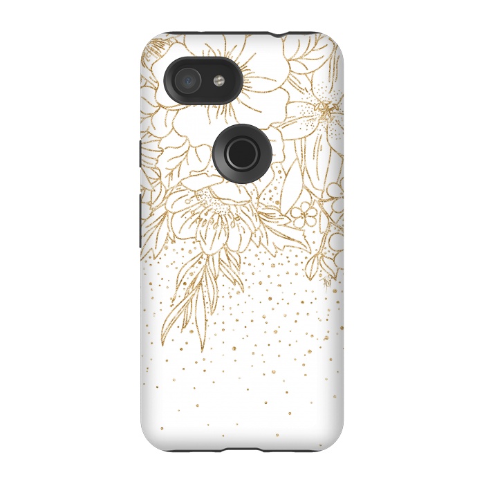 Pixel 3A StrongFit Cute Gold floral doodles and confetti design by InovArts