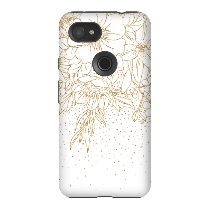 Pixel 3AXL StrongFit Cute Gold floral doodles and confetti design by InovArts