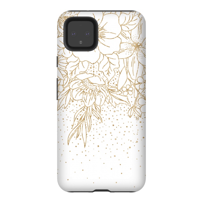 Pixel 4XL StrongFit Cute Gold floral doodles and confetti design by InovArts